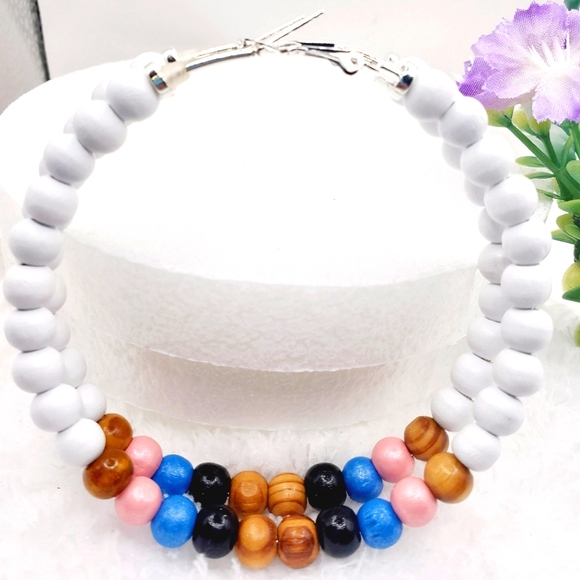 Handmade Jewelry - Extra Large Wood Beaded Hoop Earrings, Wood Hoops, Lightweight Beaded Earrings,